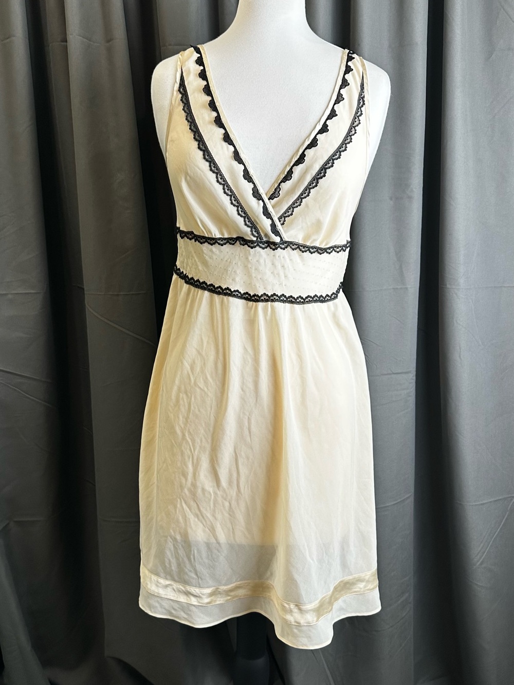 Victoria's Secret Cream Slip Dress with Black Lace Trim